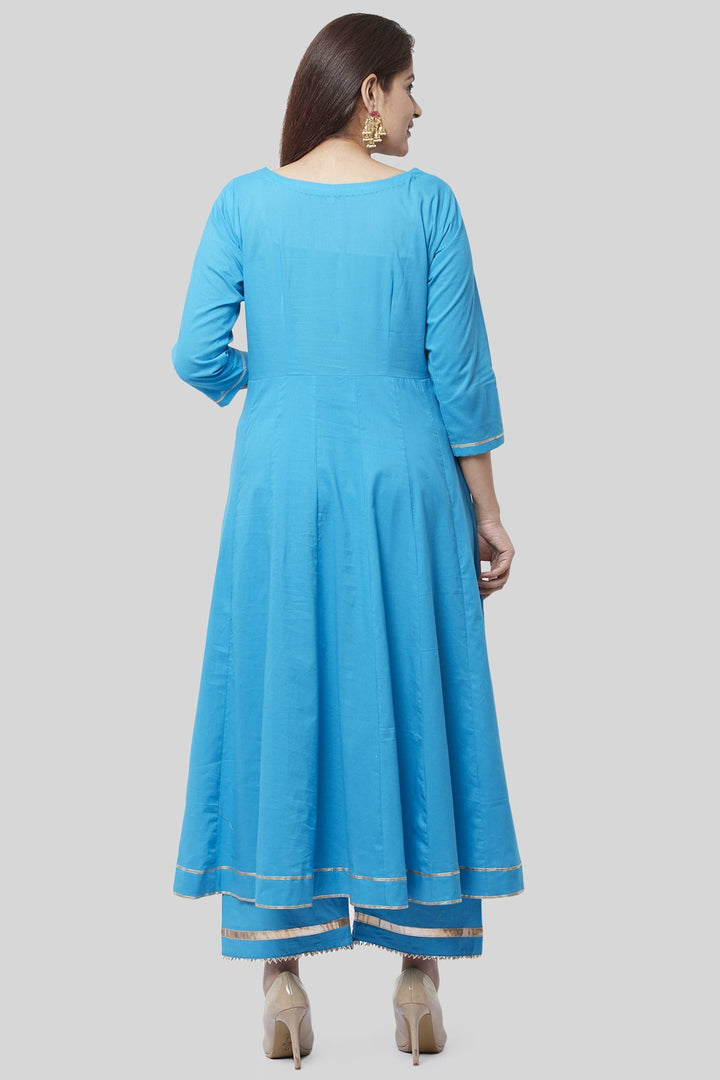 anokherang Combos Electric Blue Gotta Anarkali with Straight Palazzo and Gotta Chiffon Dupatta