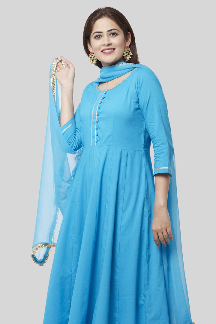 anokherang Combos Electric Blue Gotta Anarkali with Straight Palazzo and Gotta Chiffon Dupatta