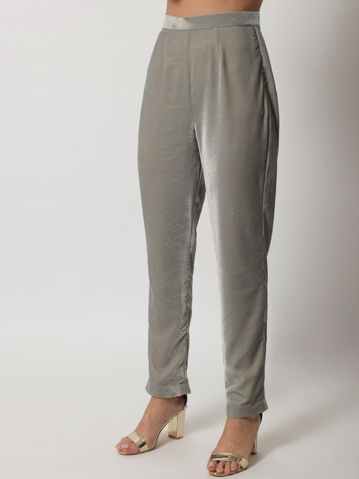 anokherang Combos Elegant Grey Velvet Straight Kurti With Straight Pants