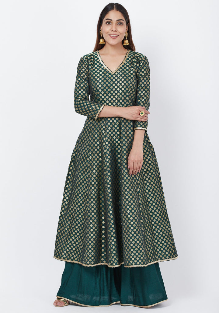 anokherang Combos Emerald Green Brocade Anarkai with Kalidaar Palazzo