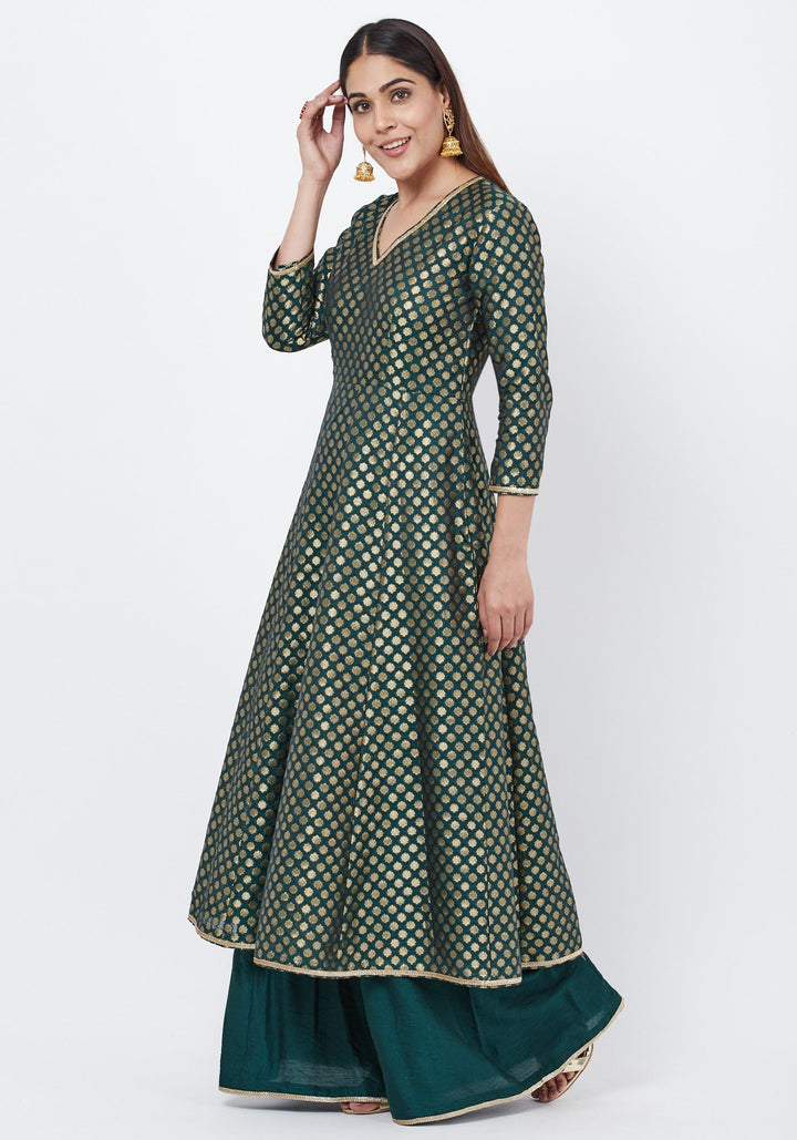 anokherang Combos Emerald Green Brocade Anarkai with Kalidaar Palazzo