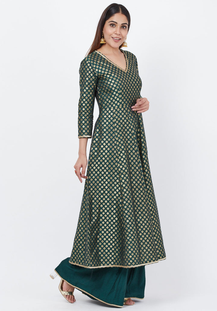 anokherang Combos Emerald Green Brocade Anarkai with Kalidaar Palazzo