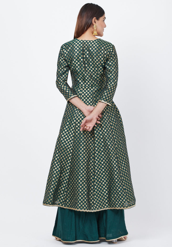 anokherang Combos Emerald Green Brocade Anarkai with Kalidaar Palazzo