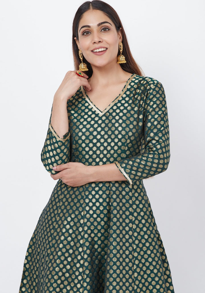 anokherang Combos Emerald Green Brocade Anarkai with Kalidaar Palazzo