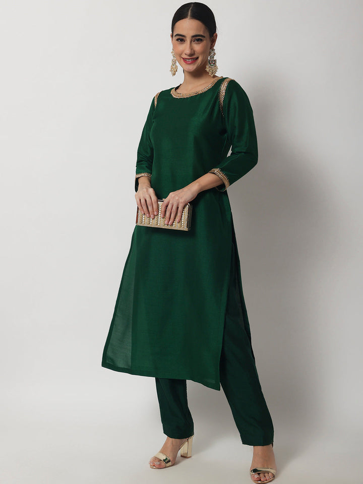 anokherang Combos Emerald Green  Straight Kurti