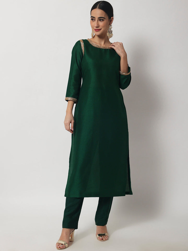 anokherang Combos Emerald Green  Straight Kurti