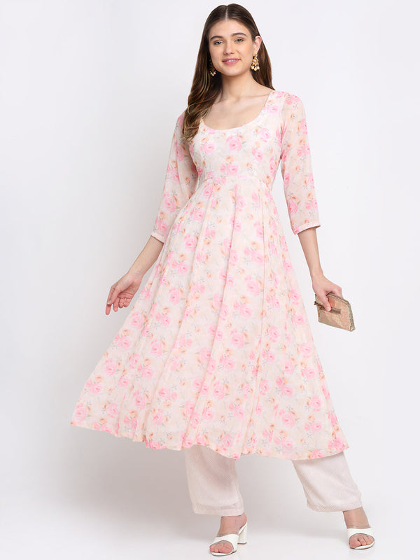 anokherang Combos English Rose Anarkali with Straight Palazzo