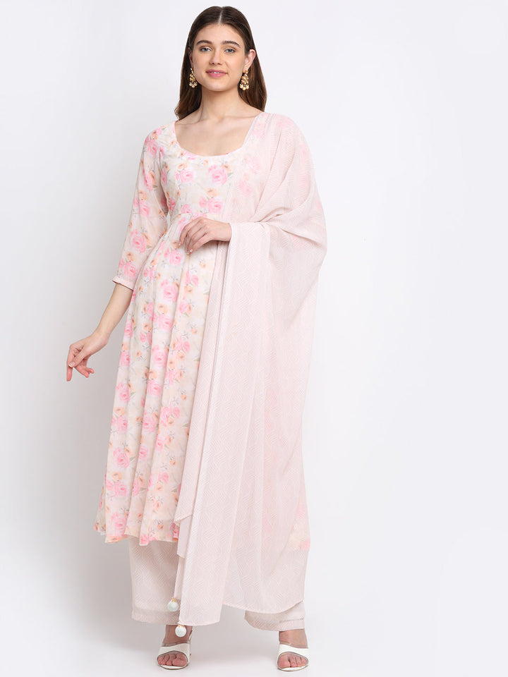 anokherang Combos English Rose Anarkali with Straight Palazzo and Dupatta