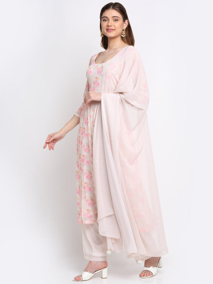 anokherang Combos English Rose Anarkali with Straight Palazzo and Dupatta