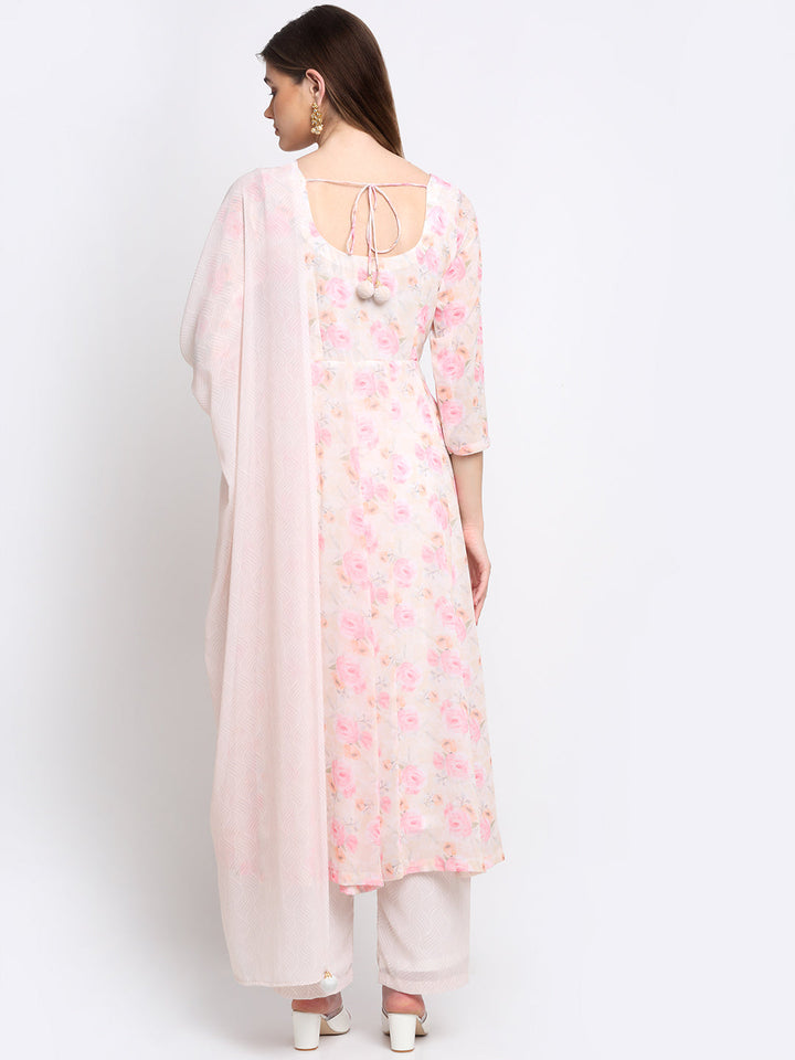 anokherang Combos English Rose Anarkali with Straight Palazzo and Dupatta