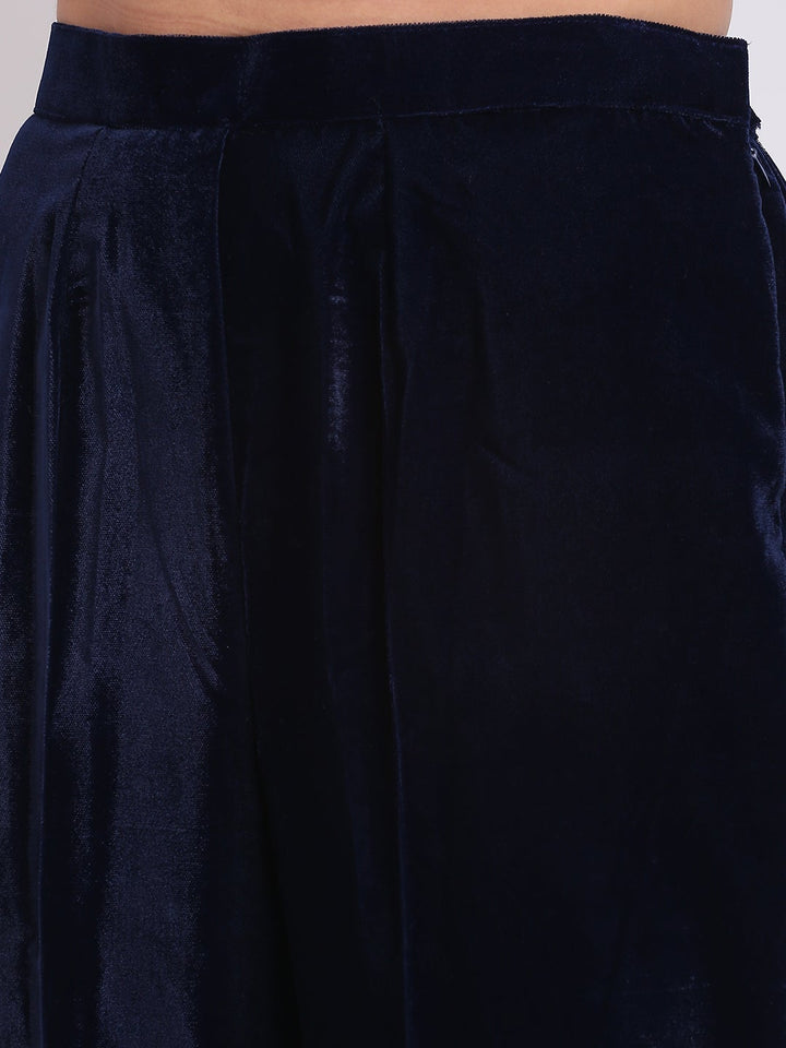 anokherang Combos Exquisite Blue Zari Embroidered Velvet Kurti with Gota Pants and Sequin Dupatta