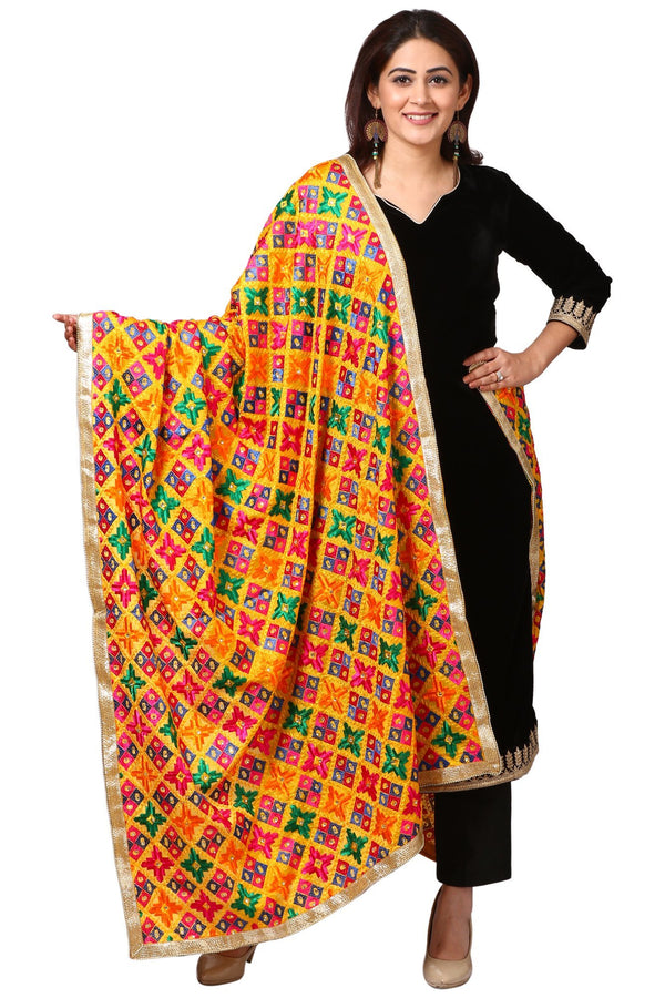 anokherang Combos Festive Black Straight Velvet Kurta with Straight Pants and  Splashing Colors Phulkari Dupatta