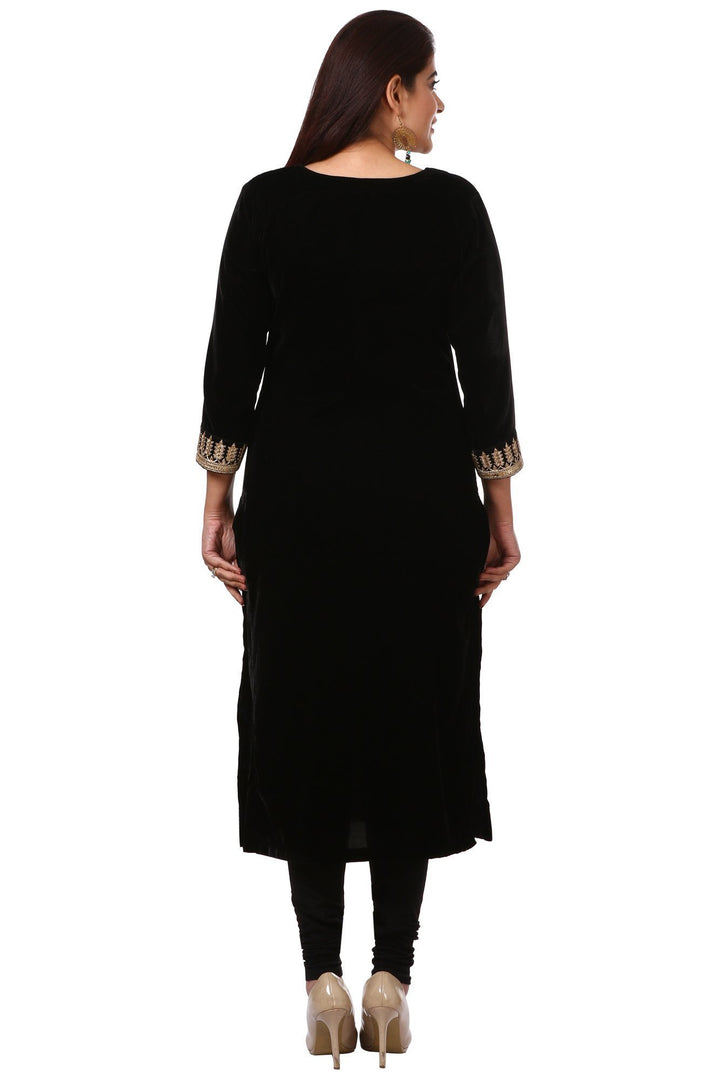 anokherang Combos Festive Black Straight Velvet Kurti
