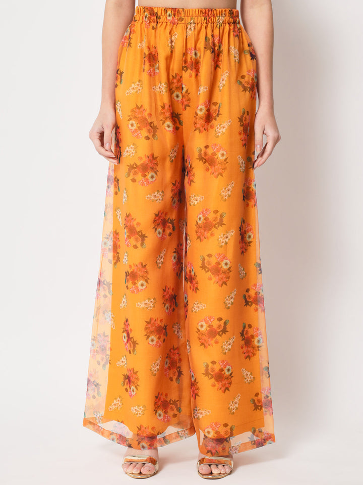 anokherang Combos Floral Mustard Straight Kurti with Floral Palazzo