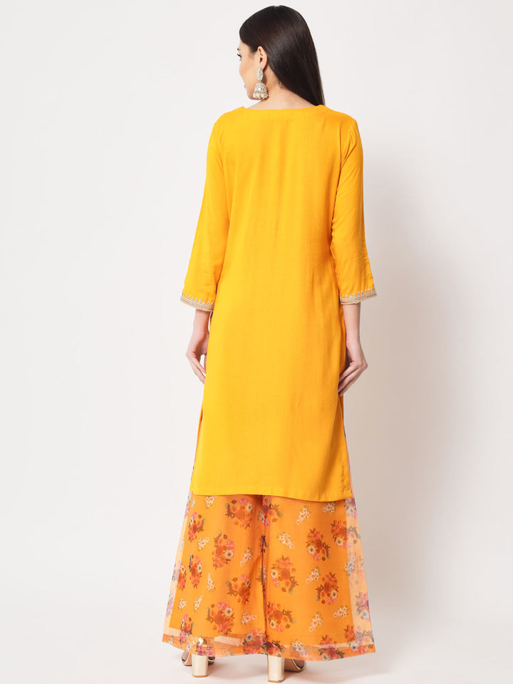 anokherang Combos Floral Mustard Straight Kurti with Floral Palazzo