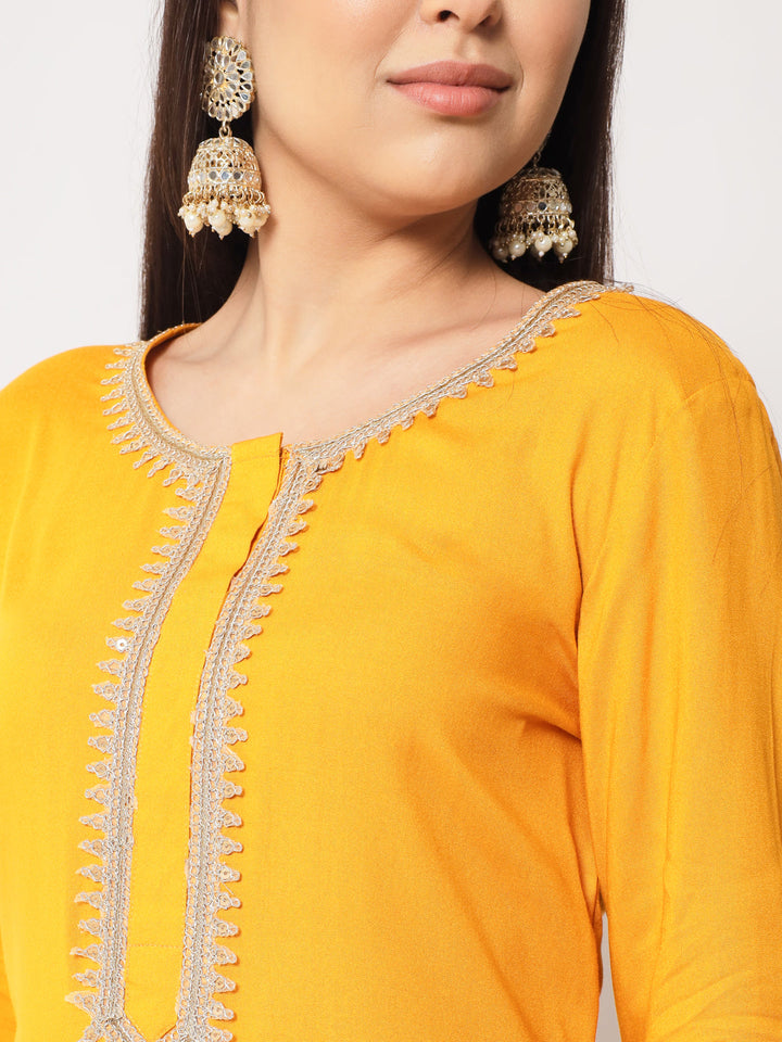 anokherang Combos Floral Mustard Straight Kurti with Floral Palazzo
