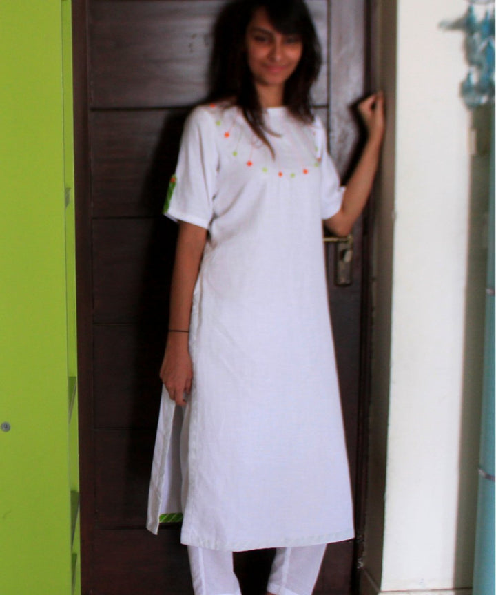 anokherang Combos Freedom Colors Kurti with Straight Pants and Green Organza Dupatta