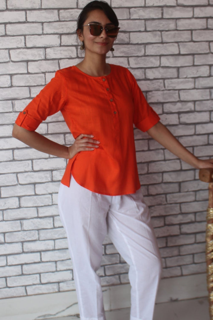 anokherang Combos Freedom Orange Straight Top with Straight Pants