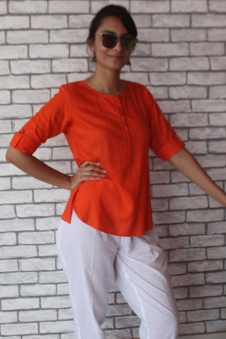 anokherang Combos Freedom Orange Straight Top with Straight Pants