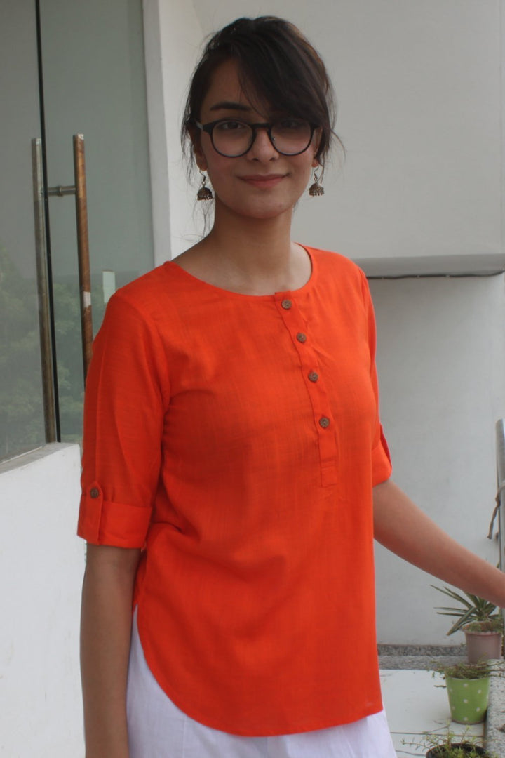 anokherang Combos Freedom Orange Straight Top with Straight Pants