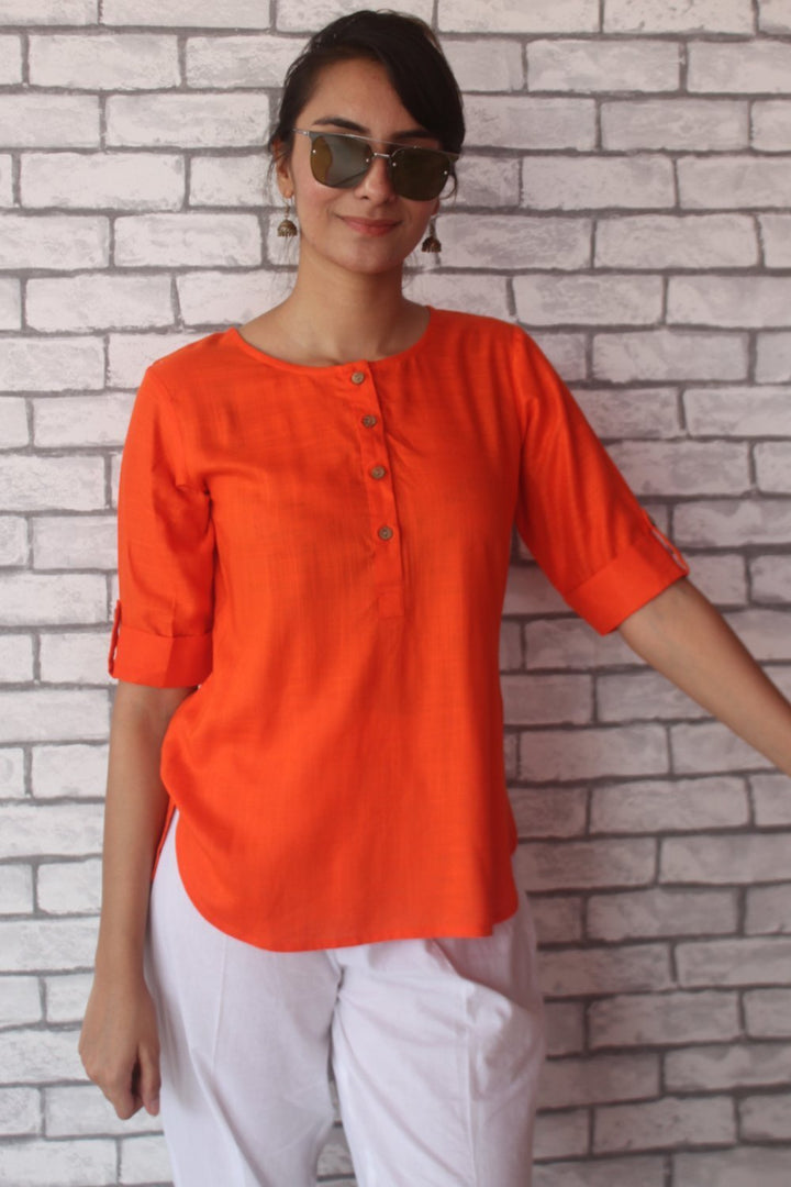 anokherang Combos Freedom Orange Straight Top with Straight Pants
