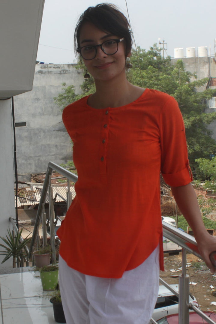 anokherang Combos Freedom Orange Straight Top with Straight Pants