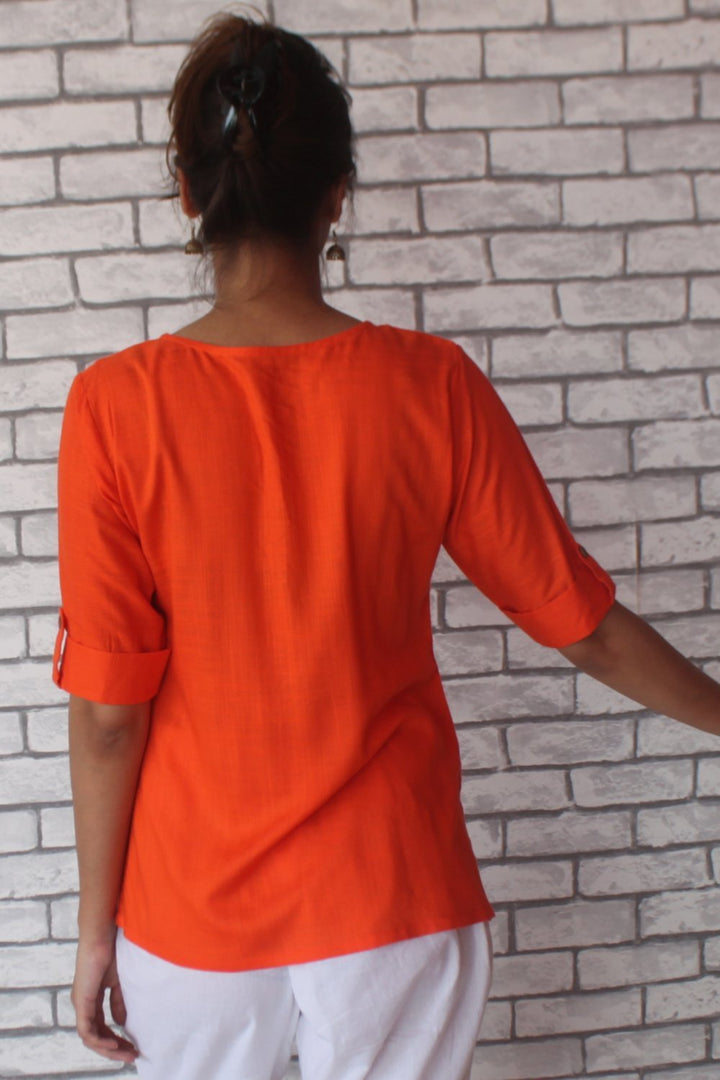 anokherang Combos Freedom Orange Straight Top with Straight Pants