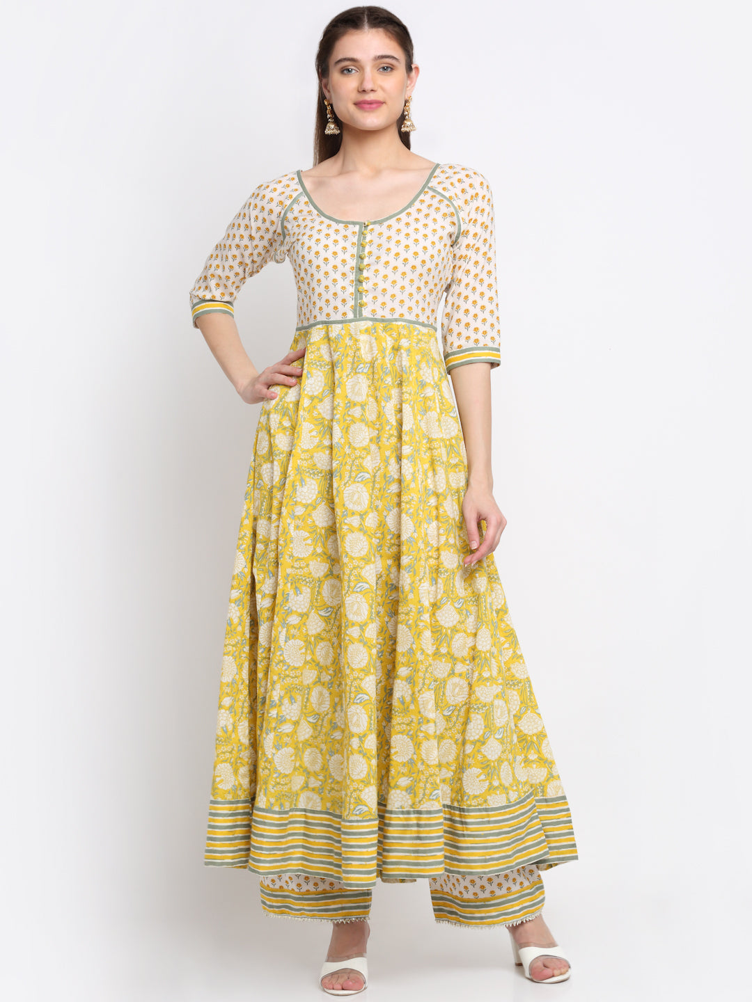 Buy Yellow Floral Print Kurti Online - Ritu Kumar International Store View