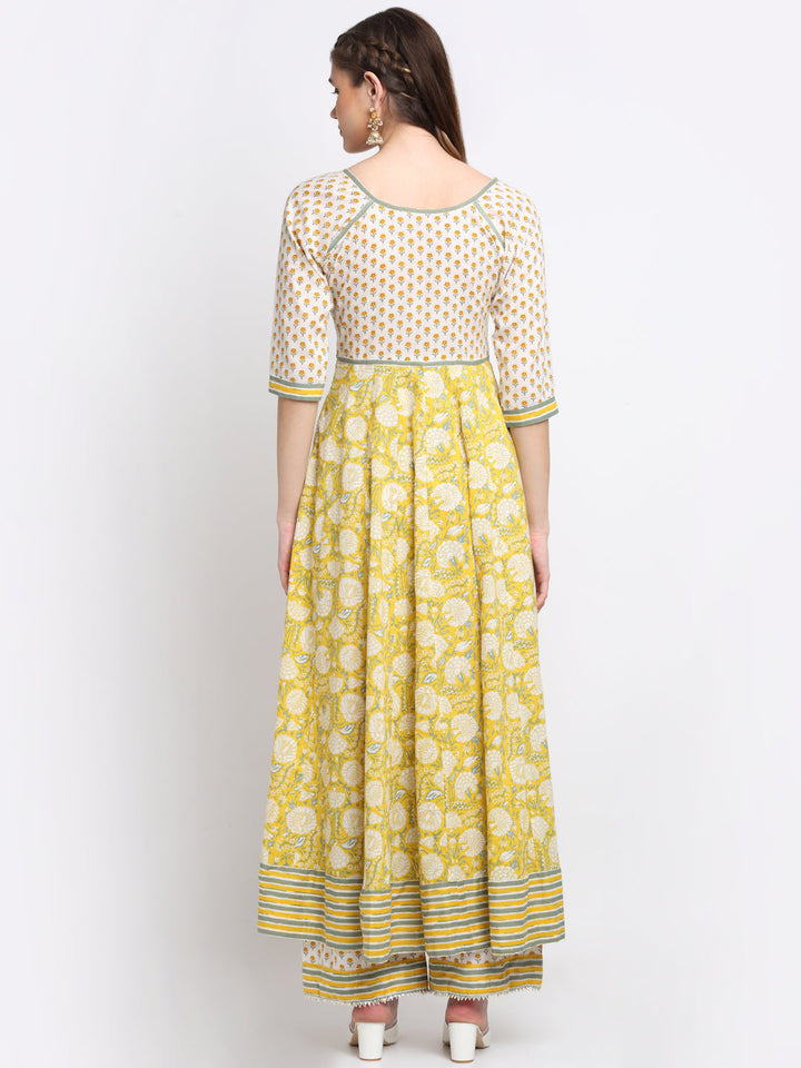 anokherang Combos Fresh Yellow Floral Anarkali with Palazzo