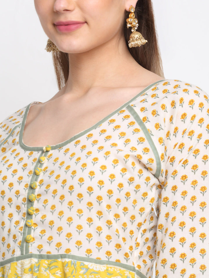 anokherang Combos Fresh Yellow Floral Anarkali with Palazzo and Chiffon Dupatta