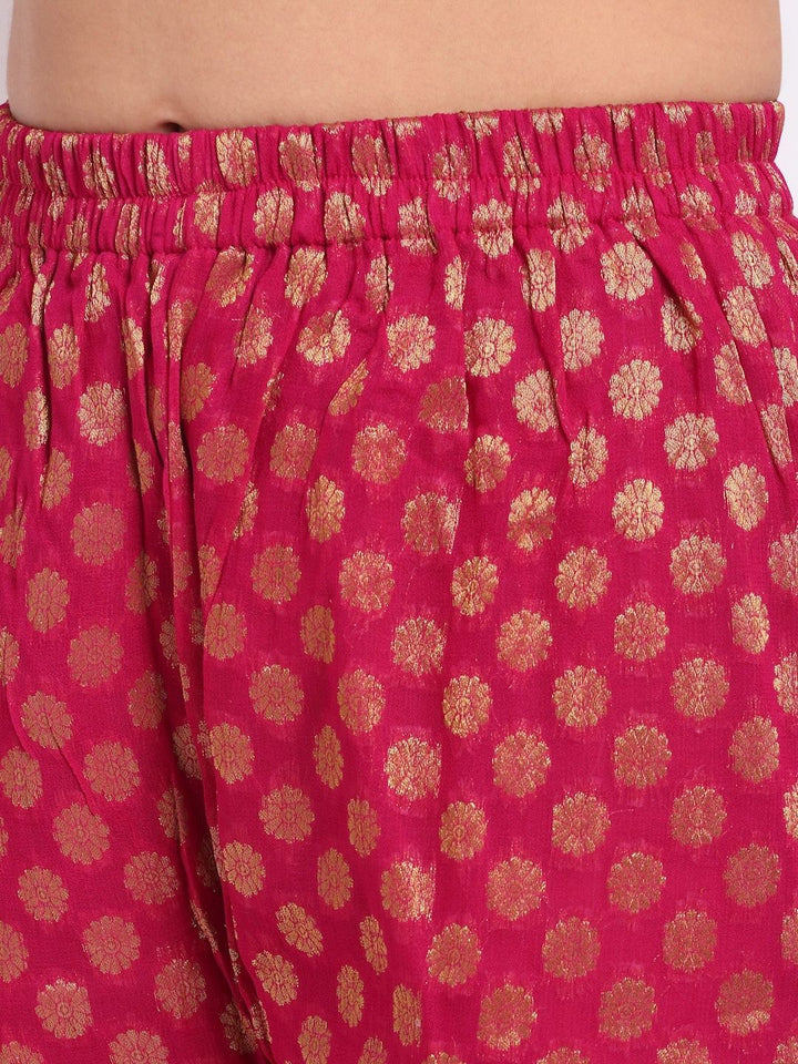 anokherang Combos Fuchsia Pink Gotta Patti Embroidered Kurti with Banarasi Palazzo and Net Dupatta