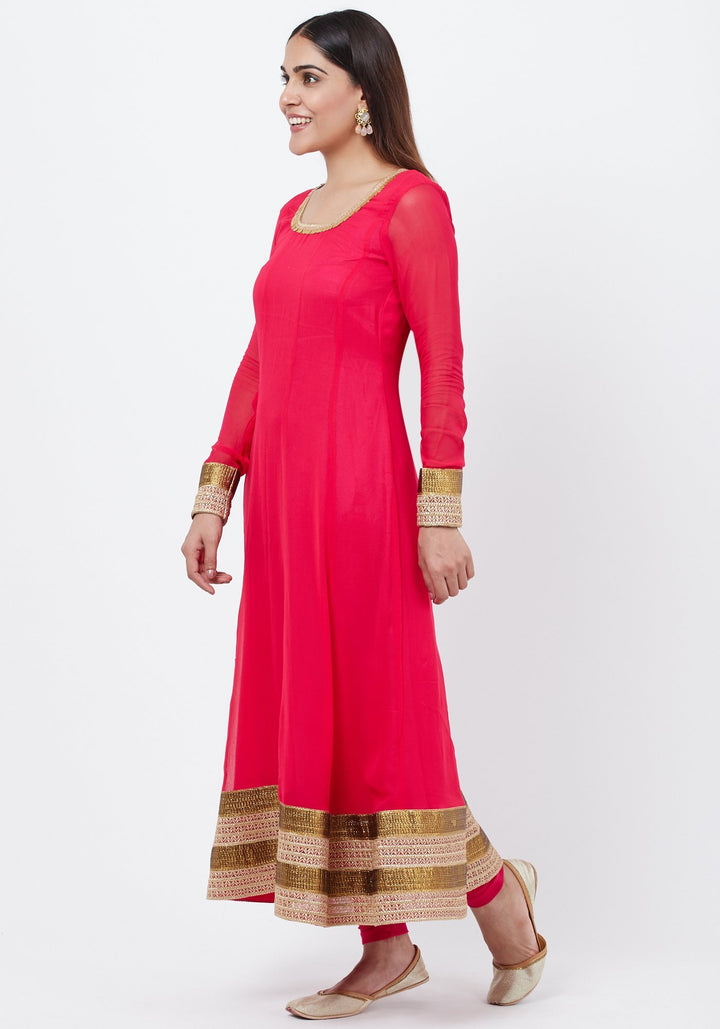 anokherang Combos Fuscia Pink Anarkali with Churidaar