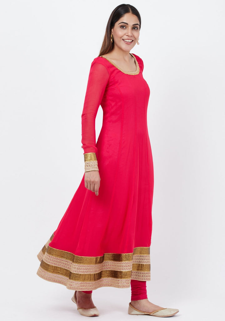 anokherang Combos Fuscia Pink Anarkali with Churidaar