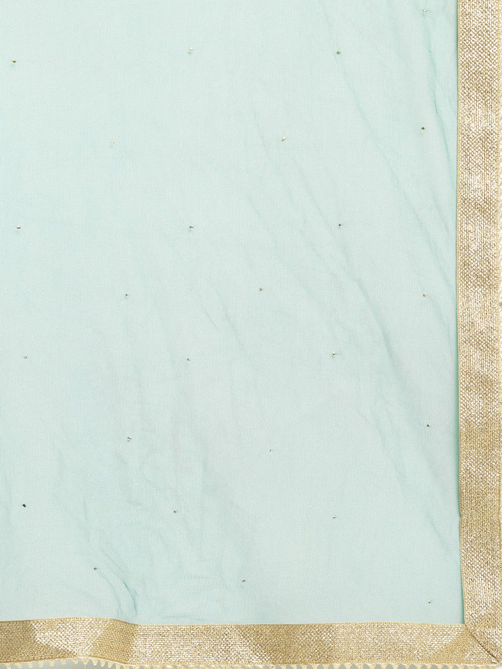 anokherang Combos Glam Green Sequined Yoke Short Kurti with Sharara and Net Mokaish Dupatta