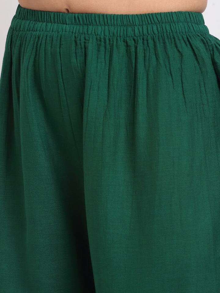 anokherang Combos Glam Green Sequined Yoke Short Kurti with Sharara and Net Mokaish Dupatta