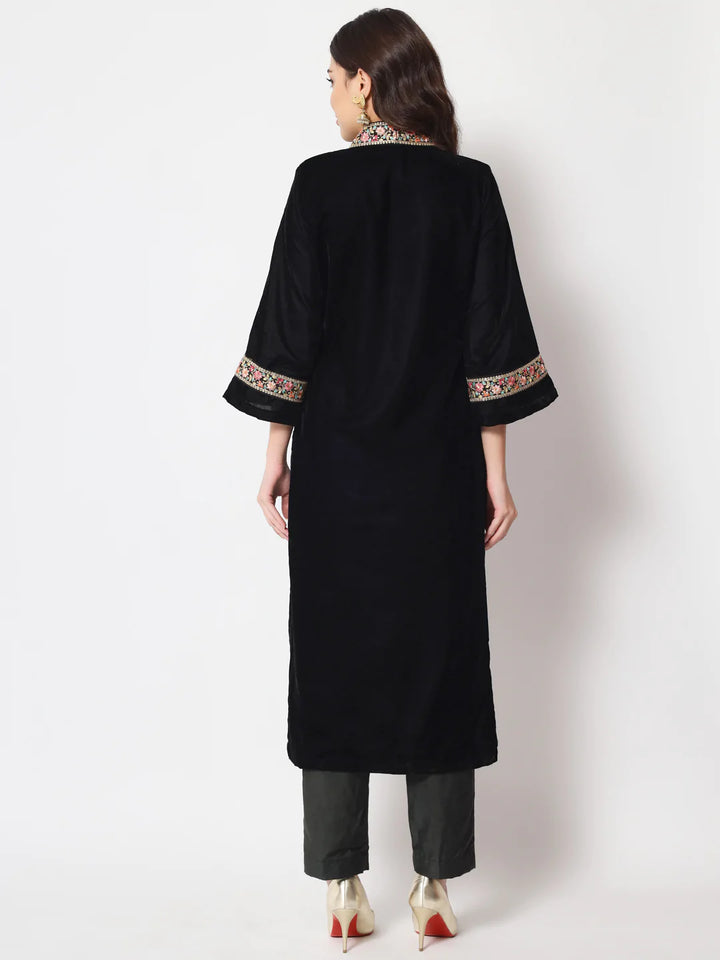 anokherang Combos Glamour Black Shawl Collar Kurti with Straight Pants