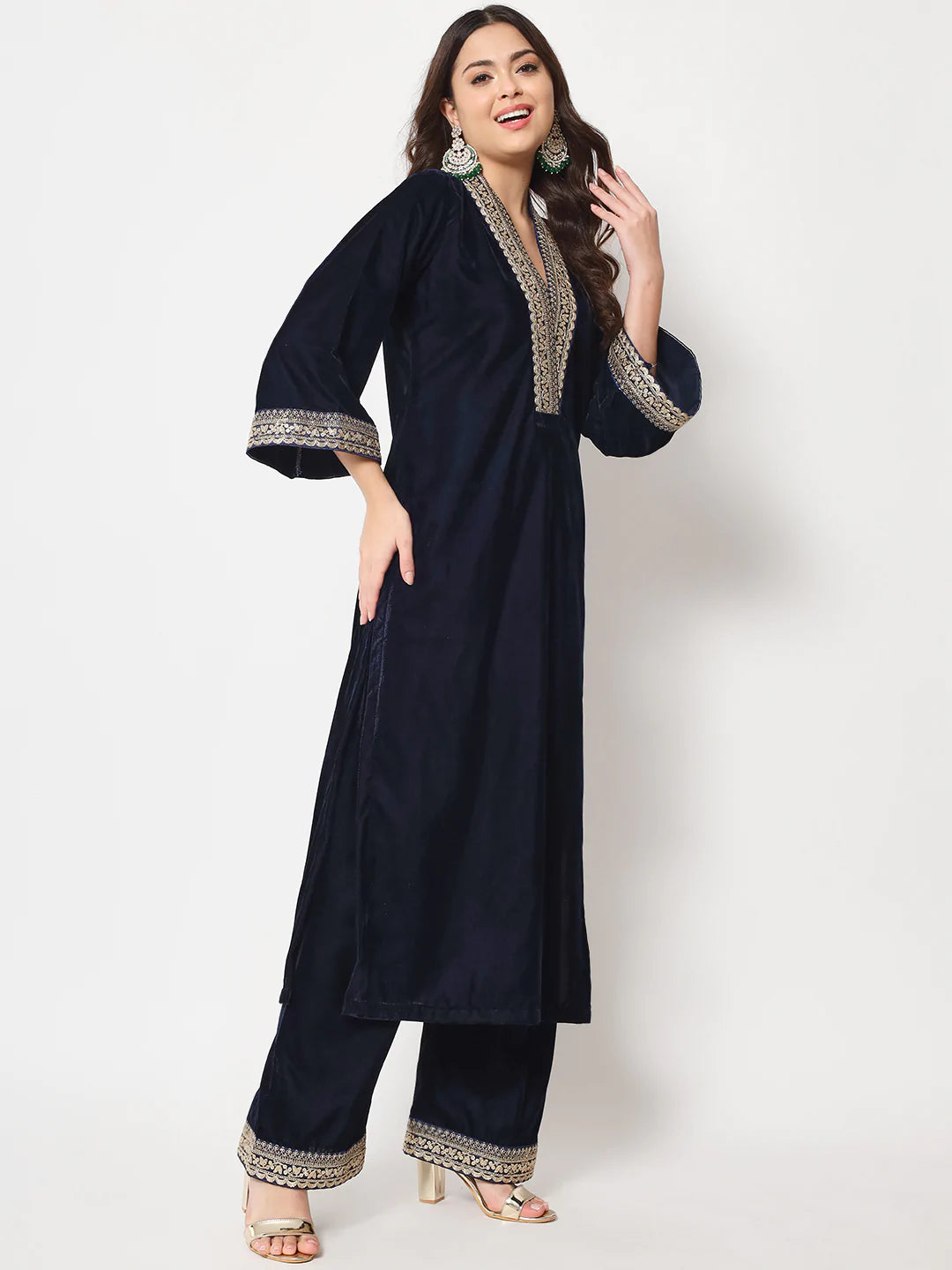 Knit Contrast Piping Stand Collar Kurti Bandhej