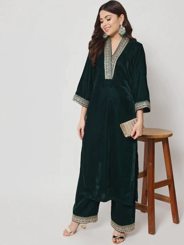 anokherang Combos Glamour Green Shawl Collar Kurti