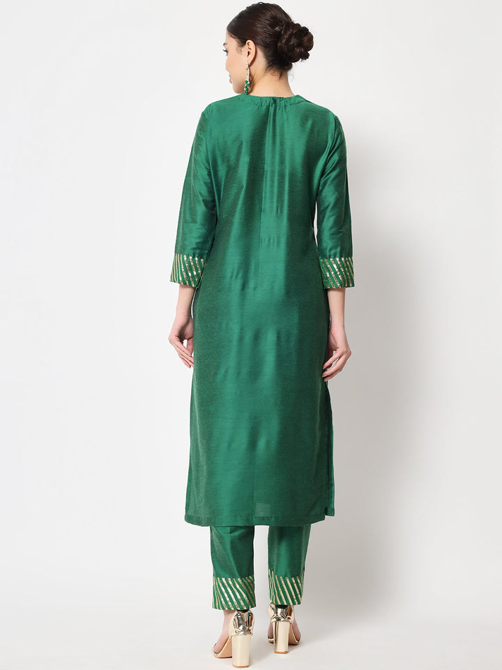 anokherang Combos Glorious Green Lines Straight Kurti with Pants