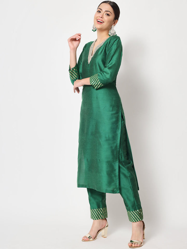 anokherang Combos Glorious Green Lines Straight Kurti with Pants