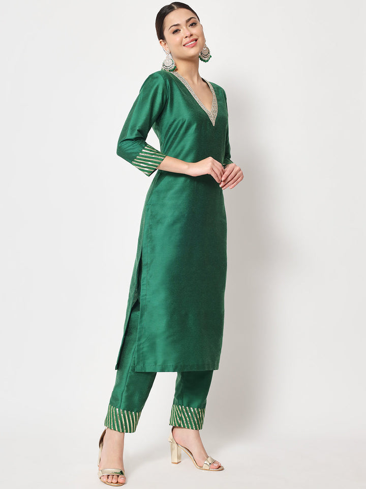 anokherang Combos Glorious Green Lines Straight Kurti with Pants