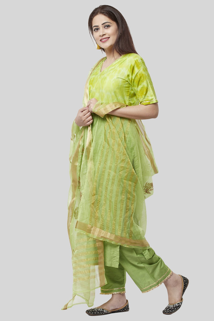 anokherang Combos Glorious Green Straight Kurti with Straight Palazzo and Green Embroidered Dupatta