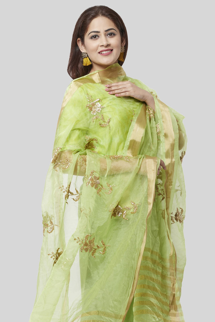 anokherang Combos Glorious Green Straight Kurti with Straight Palazzo and Green Embroidered Dupatta