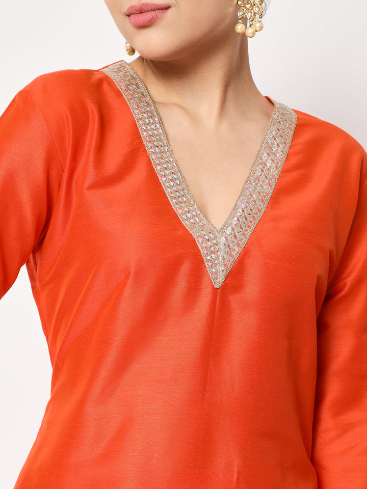 anokherang Combos Glorious Orange Lines Kurti with Straight Pants