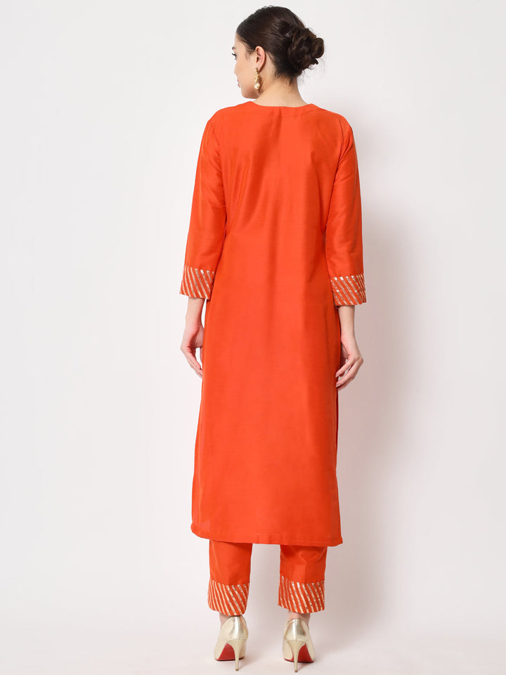 anokherang Combos Glorious Orange Lines Kurti with Straight Pants