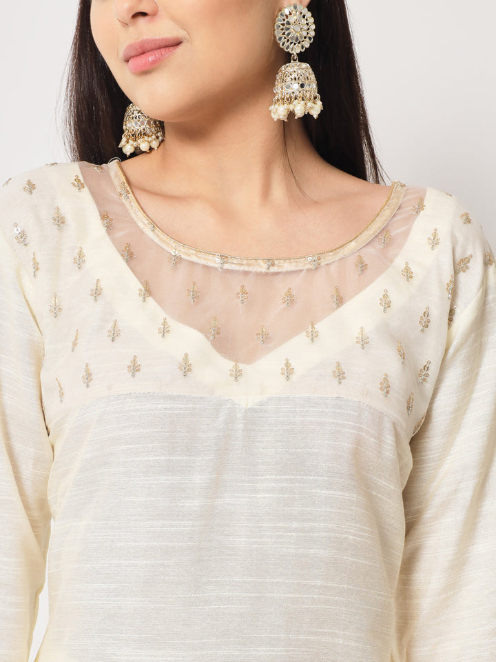 anokherang Combos Glowing Ivory Straight Kurti with Straight Pants