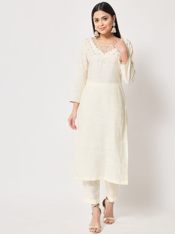anokherang Combos Glowing Ivory Straight Kurti with Straight Pants