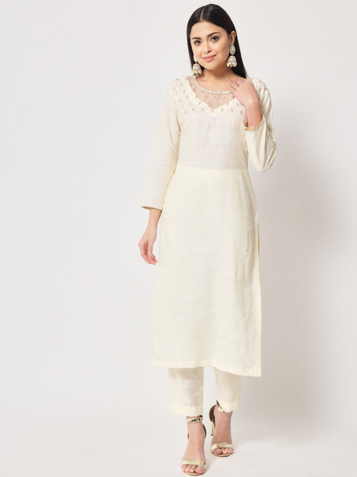 anokherang Combos Glowing Ivory Straight Kurti with Straight Pants