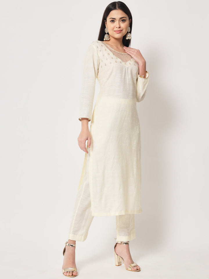 anokherang Combos Glowing Ivory Straight Kurti with Straight Pants