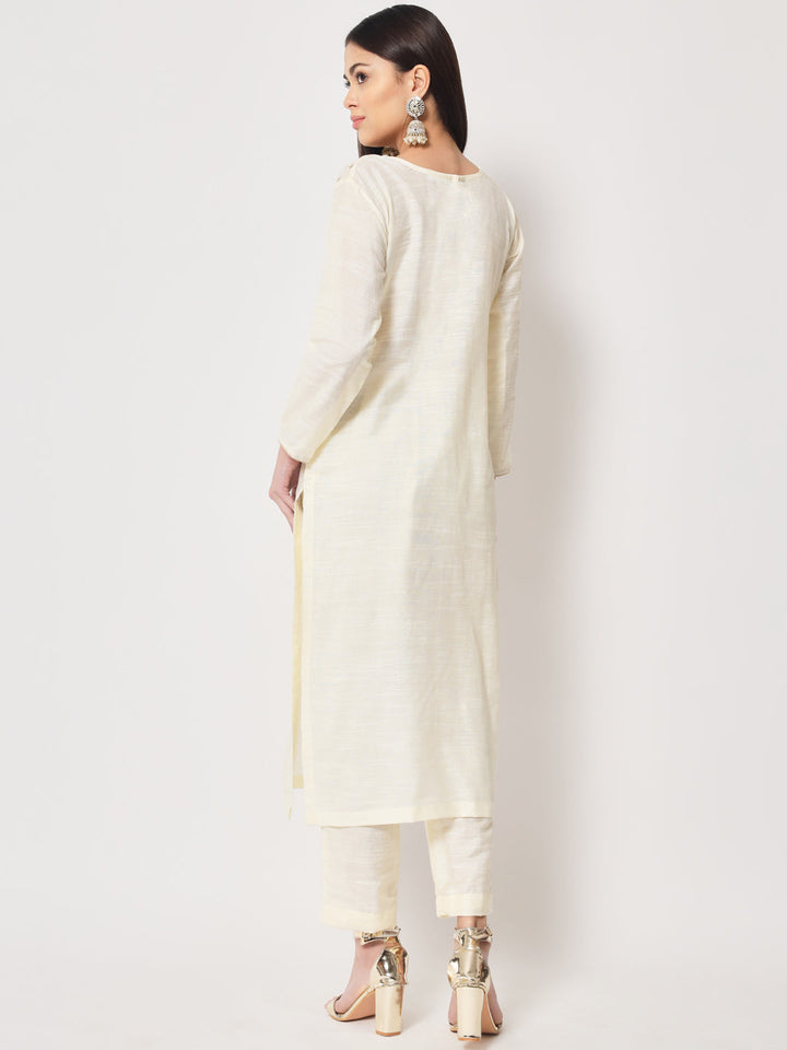 anokherang Combos Glowing Ivory Straight Kurti with Straight Pants
